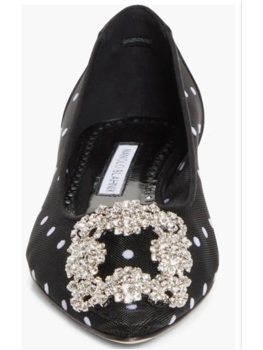 Manolo Blahnik Hangisi Black Polka Dot Mesh Crystal Buckle Flats 40 (9.5-10) - Picture 2 of 9
